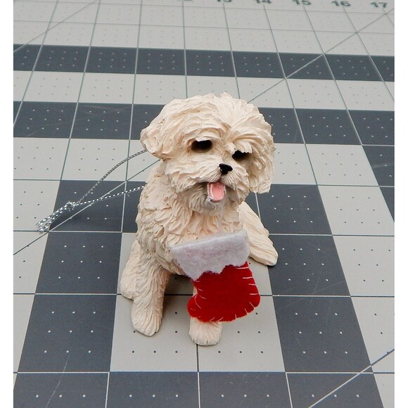 Sandicast White Bichon Frise Dog Christmas Ornament W/Holiday Stocking XSO01203 - Picture 5 of 10